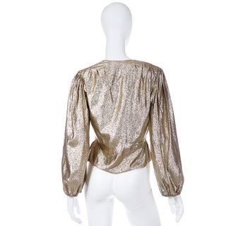 1970s Pauline Trigere Cropped Wrap Top w/ Balloon Sleeves