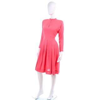 1970s Pauline Trigere Pink Dress with Keyhole Slit