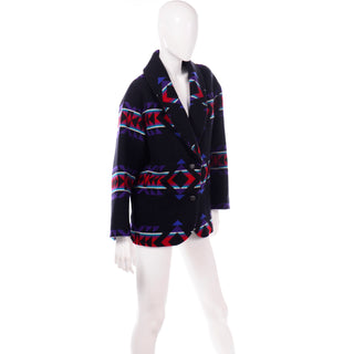 Vintage Wool Pendleton Blanket Coat Jacket Blue REd Black