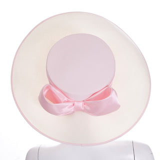 1980s Peter Bettley London Vintage Cream Hat w Pink Ribbon & Bow Harrods