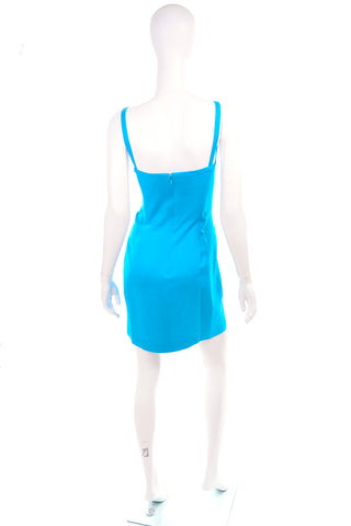 1980s Pia Rucci Turquoise Linen Dress w/ Magenta Swirl Bolero Jacket 8/10