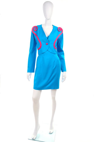 1980's blue linen vintage dress and matching bolero jacket