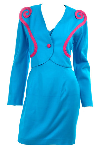 Pia Rucci Teal Linen Vintage Dress and Bolero Jacket