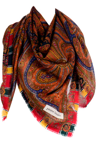 Vintage Pierre Balmain Colorful Paisley Wool Scarf