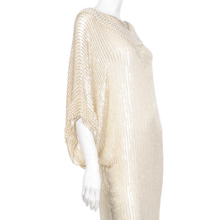 Vintage Pierre Cardin hand beaded ivory silk evening gown with pearls rare pearl drape