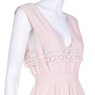 Pink Edwardian Vintage Linen and Lace Long Dress Dress size XS