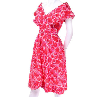 1960s Vintage Silk Floral Dress with Ruffled Edges