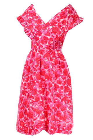 1960s Pinafore Style Floral Silk Dress