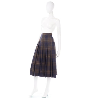 Vintage Plaid Pleated Midi Skirt by Ferragamo