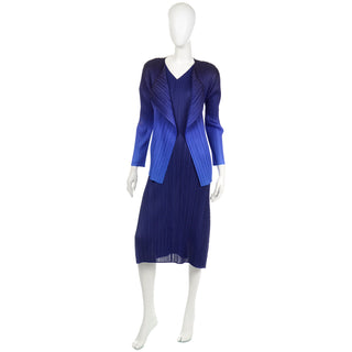 Rare Blue Issey Miyake Pleats Please Dress & Ombre Jacket