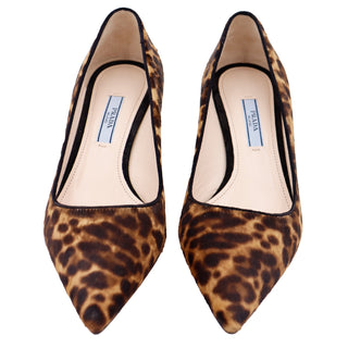 2000s Prada Leopard Print Pony Fur Kitten Heel Shoes Sz 36.5