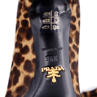 2000s Prada Leopard Print Pony Fur Kitten Heel Shoes size 36 1/2