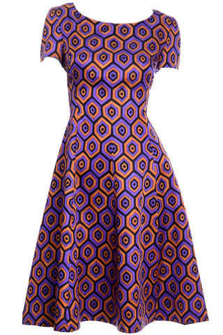 Prada Silk Blend Purple & Orange Hexagon Print Dress