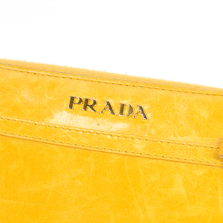 2000s Prada Mustard Yellow Leather Vintage Zip Around Bow Wallet 1990s