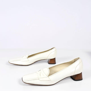 Vintage White Prada Loafer Shoes Block Heel