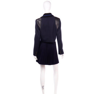 Proenza Schouler Navy Blue 2 Pc Pleated Skirt & Ribbed Jacket Suit