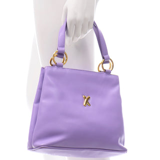 Paloma Picasso Vintage Lavender Purple Leather Handbag top handles