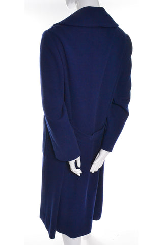 Vintage I Magnin France Blue Wool Knit Double Breasted Coat Racine Fabric - Dressing Vintage