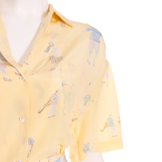 Unique 1980s Ralph Lauren Silk Pants & Blouse Outfit in Yellow Golfers Print