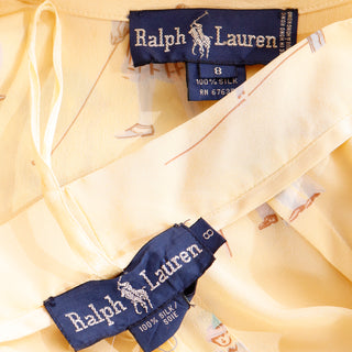 1980s Ralph Lauren Silk Pants & Blouse Outfit in Yellow Golfers Print 100% Silk
