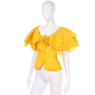 Ruffled Vintage Yellow Silk Organza Raoul Arango Statement Blouse W/ Tags
