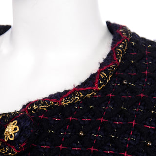 Chanel 2015 Paris Salzburg Runway Blue Red Tweed Jacket $14250 gold buttons