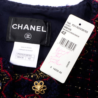Chanel 2015 Paris Salzburg Runway Blue Red Tweed Jacket with $14250 tag