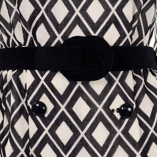 Rare Vintage Valentino 1960s Knit Dress Brown & White Diamond Print suede belt