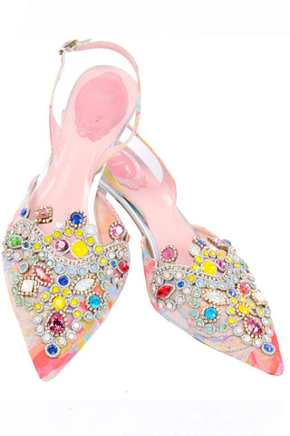René Caovilla Jeweled Slingback Shoes New w Original Box Size 36.5 Wedding