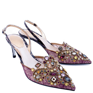 2000s Rene Caovilla Shoes Jeweled Slingback Heels w Purple Lace 36.5