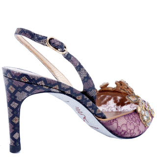 2000s Rene Caovilla Shoes Jeweled Slingback Heels w Purple Lace Size 36.5 w box