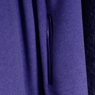 Vintage Revillon Purple Wool Studded Cape w Dyed Fur Trim with leather trim arm holes