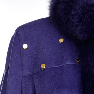 Vintage Revillon Purple Wool Studded Cape w Dyed Fur Trim 1980s outerwear