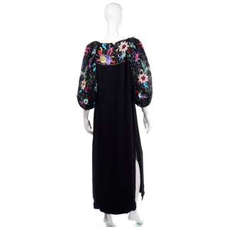 1980s Richilene Vintage Black Evening Dress w Multicolored Beads & Sequins w statement sleeves