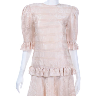 Rina di Montella for Bullocks Wilshire Vintage Pale Pink Silk 2 Pc Dress ruffled top