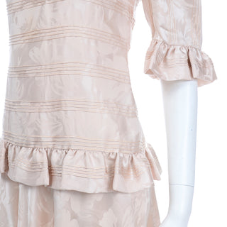 Rina di Montella for Bullocks Wilshire Vintage Pale Pink Silk 2 Pc Dress flared skirt ruffled top