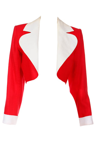1986 Yves Saint Laurent Red & White LInen Cropped YSL Jacket