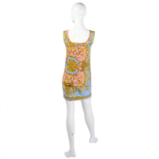 1992 Pink and Blue Gianni Versace Mini Dress with Medusa Baroque Print
