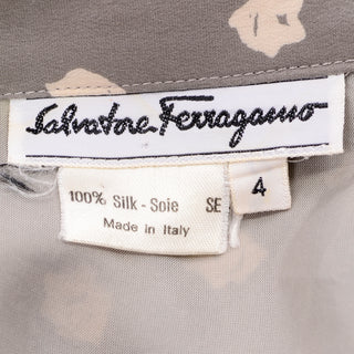 Salvatore Ferragamo Tan & Cream Floral Print Silk Pleated Skirt