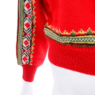 1960s Scandinavian Red Wool Cardigan Sweater Size Medium