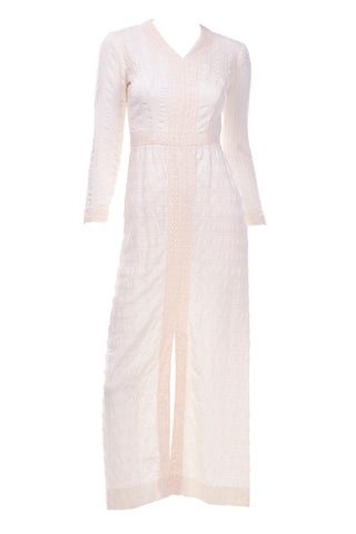 1970s Victorian Inspired Vintage Ivory Cream Lace Maxi Dress