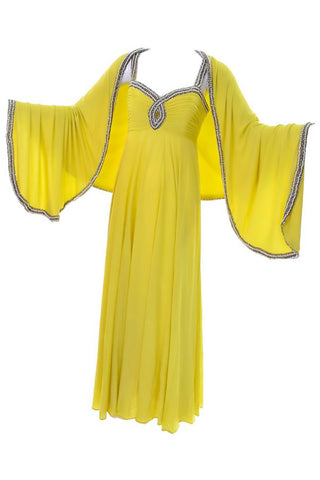 1960s chartreuse beaded keyhole vintage gown
