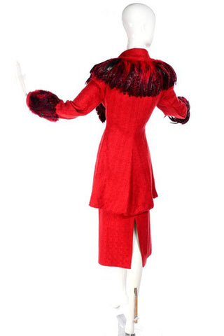 Simon Copeland Bespoke Red Suit w/ Long Skirt & Red Feather Jacket 8