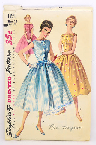 Uncut 1955 Vintage Simplicity 1191 Full Skirt Dress Sewing Pattern