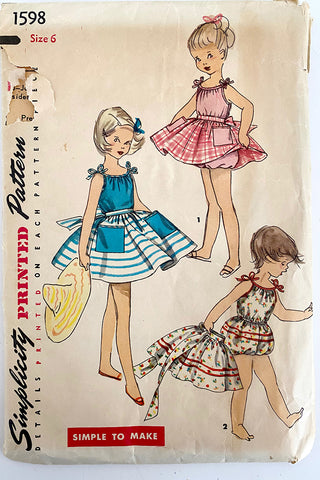 1956 Simplicity 1598 Vintage Playsuit With Skirt Childrens Pattern 1950s