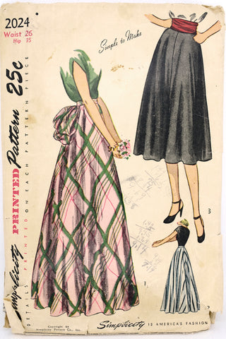 1947 Simplicity 2024 Vintage Evening Skirt W Bustle Sewing Pattern
