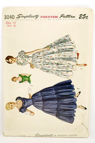 1948 Simplicity 3040 Ruffled Tiered Dress Vintage 40s Sewing Pattern