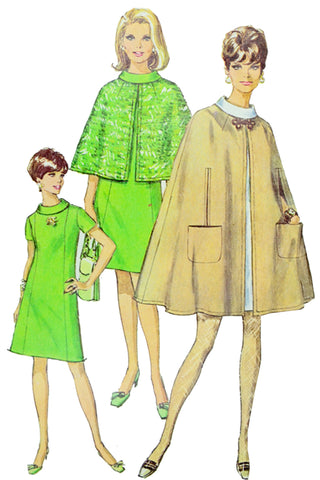 1968 Simplicity 7544 Vintage Dress & Cape Sewing Pattern 