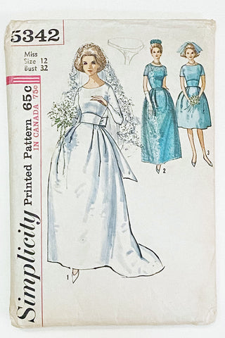 1963 Simplicity 5342 Vintage Wedding Gown & Bridesmaid Dresses Pattern 1960s