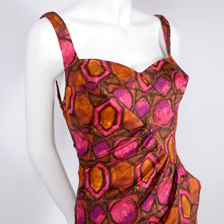 1960s Skylar Pink & Brown Abstract One Piece Swimsuit